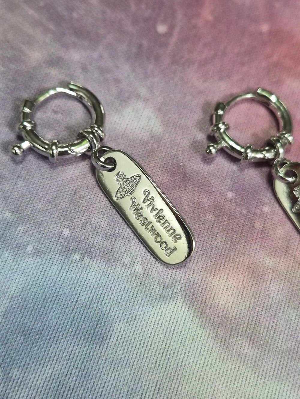 Vivienne Westwood Tag Huggie Hoop Earrings